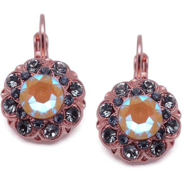 Mariana Painted Lady Rose Gold Earrings Yellow AB Grey Crystal Flower 1121 NWT - Picture 1 of 3